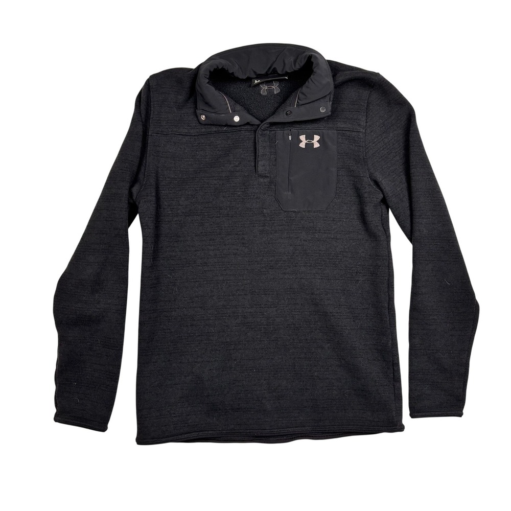 Under Armour ColdGear Mens Large Black Snap Mock Neck Pullover Sweater Jacket